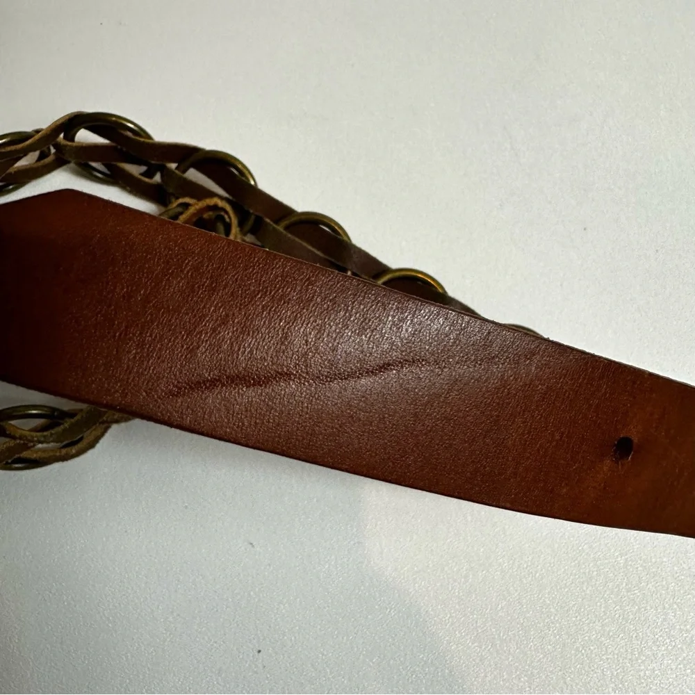 Express Brown Leather Woven Chain Style Belt